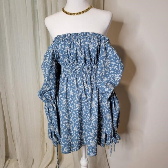 Long sleeve Boho floral Mini Dress (off the shoulder) - Picture 12 of 13